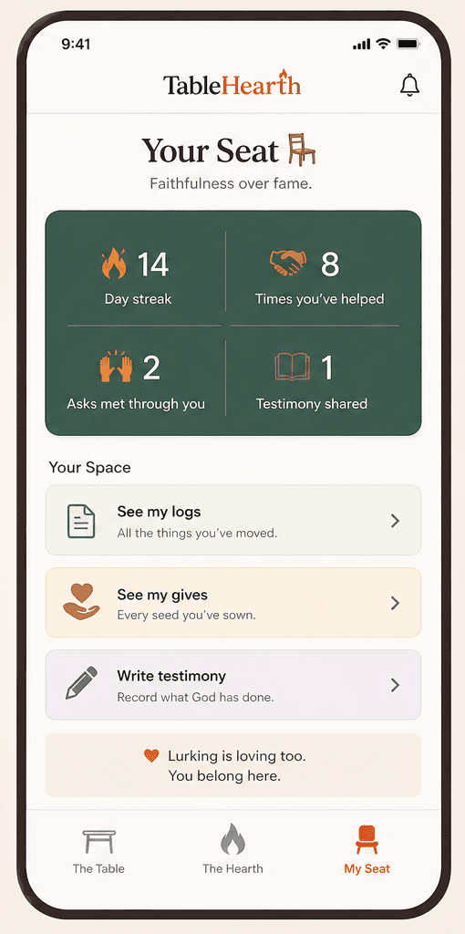 Your Seat screen — personal tracker